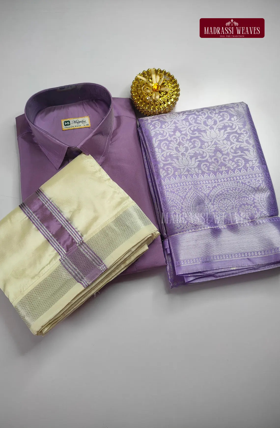Premium Silk Couple Combo Set with Colour Zari - Dark Lavender