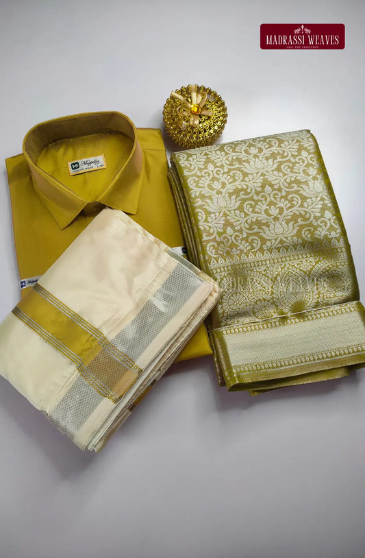 Premium Silk Couple Combo Set with Colour Zari - Gajal Gold