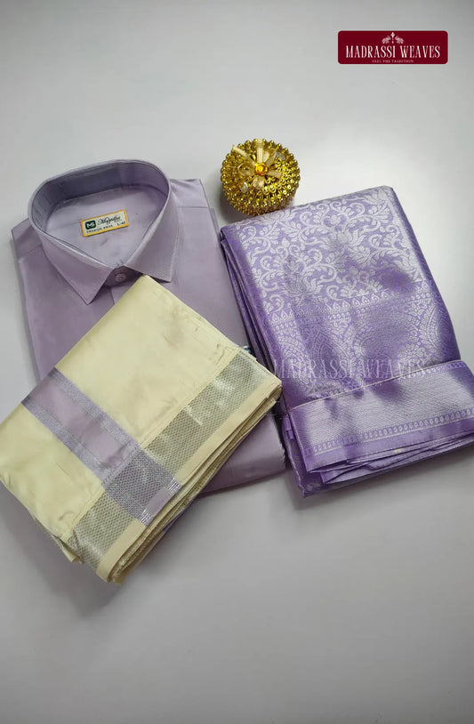 Premium Silk Couple Combo Set with Colour Zari - Lavender
