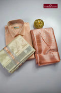 Premium Silk Couple Combo Set with Colour Zari - Peach