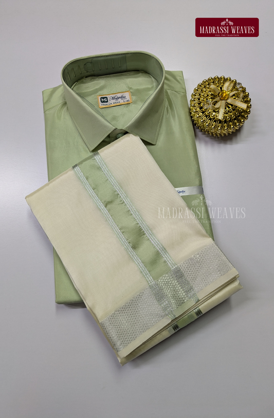 Premium Silk Dhoti Set with Colour Zari - Marine Green
