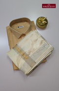 Premium Silk Dhoti Set with Colour Zari - Natural Sandal