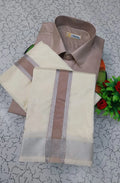 Kids Premium Silk Dhoti Set with Colour Zari - Sand Stone