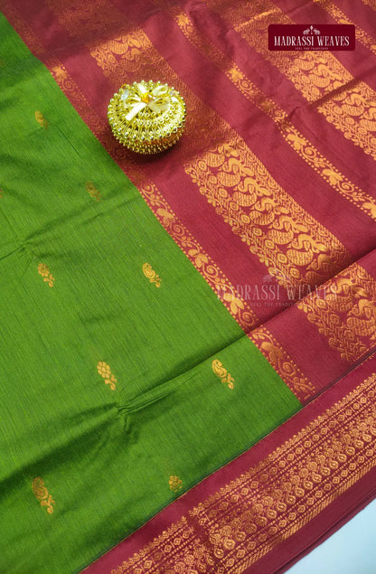 Premium kalyani Gadwal Cotton Sarees - Grass Green