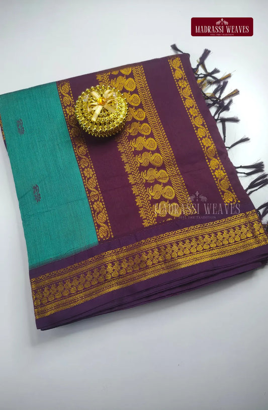 Premium kalyani Gadwal Cotton Sarees - Ocean Blue