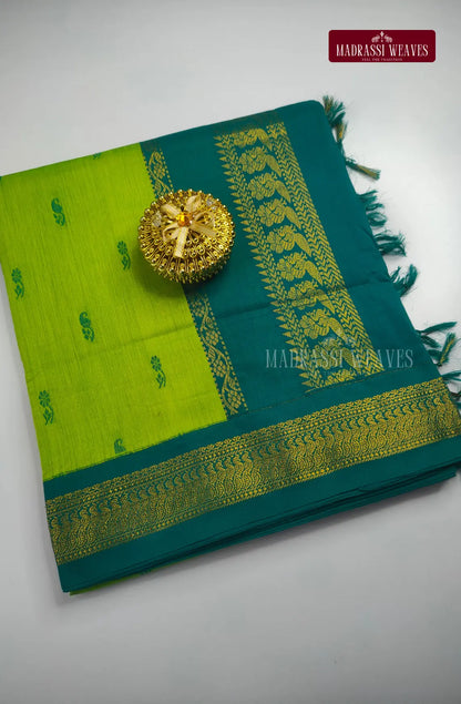 Premium kalyani Gadwal Cotton Sarees - Parrot Green