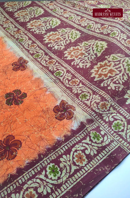 Pure Cotton With Trendy Print Saree - Pechish Orange