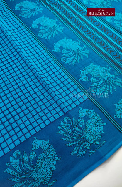 Pure Cotton With Trendy Print Saree - Royal Blue