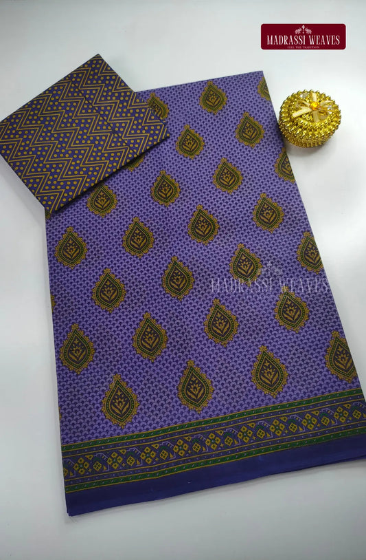 Pure Cotton With Trendy Print Saree - Dark Lavender