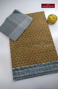 Pure Cotton With Trendy Print Saree - Methi