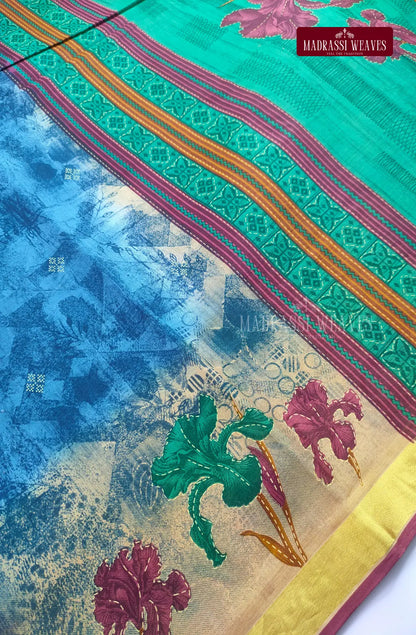 Pure Cotton With Trendy Printed Saree - Blue