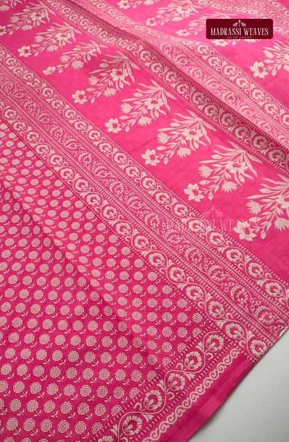 Pure Cotton With Trendy Printed Saree - Pink