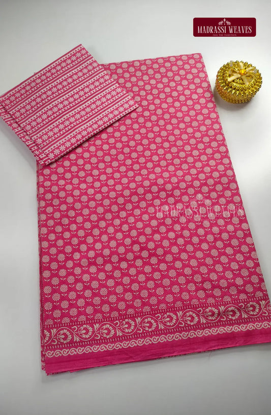 Pure Cotton With Trendy Printed Saree - Pink