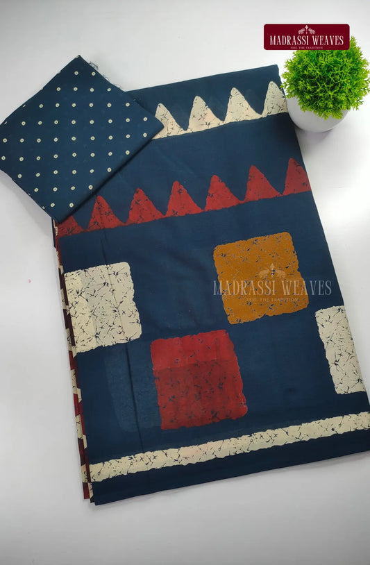 Pure Mul Mul Cotton Saree - Royal Blue