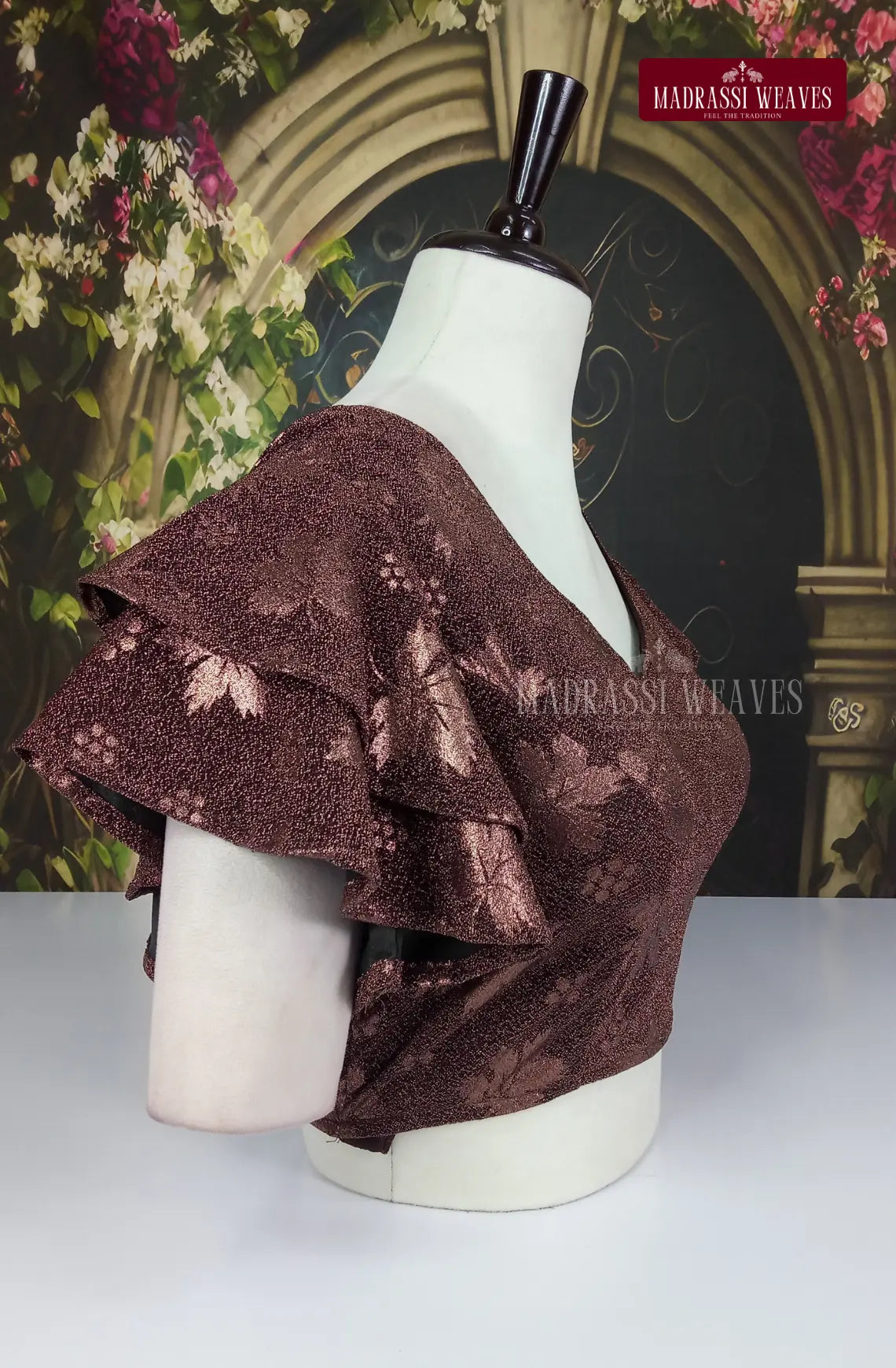ReadyMade Fancy Sleeve Velvet Blouse With lining - Brown