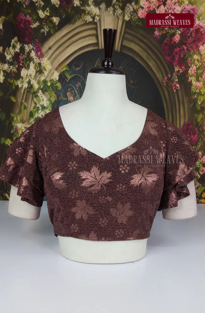 ReadyMade Fancy Sleeve Velvet Blouse With lining - Brown