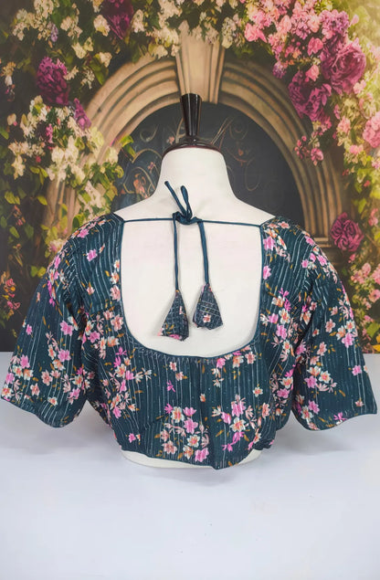 Readymade Floral With Lining Mixmatch Blouse - Navy Blue
