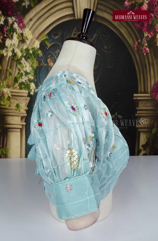 ReadyMade Organza Puff Sleeve With Lining Blouse - Sky Blue