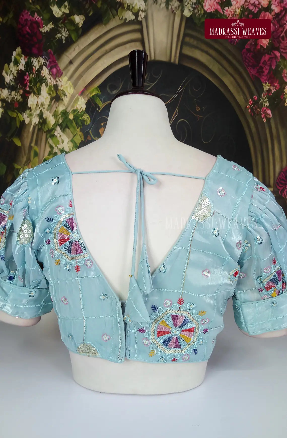 ReadyMade Organza Puff Sleeve With Lining Blouse - Sky Blue