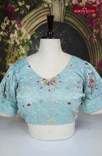 ReadyMade Organza Puff Sleeve With Lining Blouse - Sky Blue