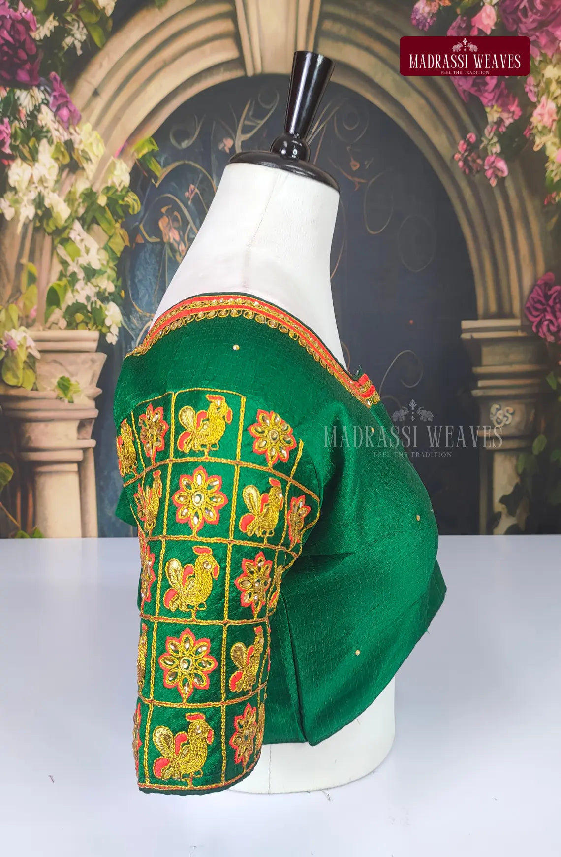 Readymade Adjustable Embroidered Blouse - Forest Green