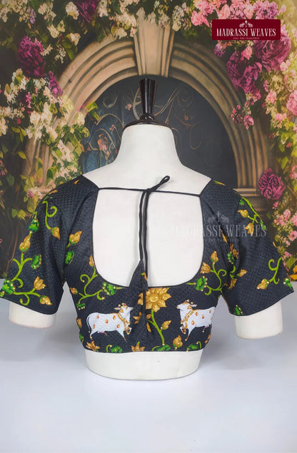 Readymade Adjustable Pichwai Art Blouse - Black