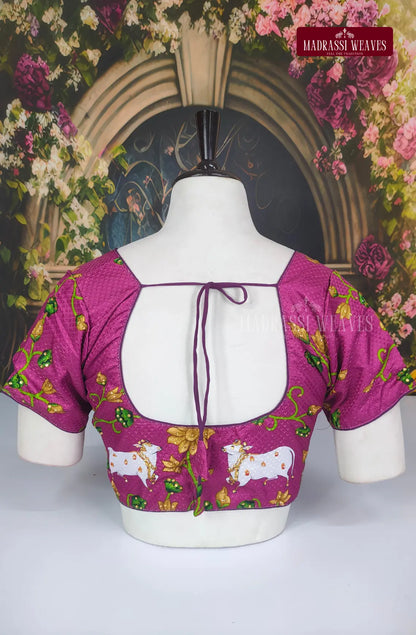 Readymade Adjustable Pichwai Art Blouse - Rani