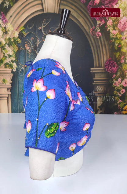 Readymade Adjustable Pichwai Art Blouse - Royal Blue