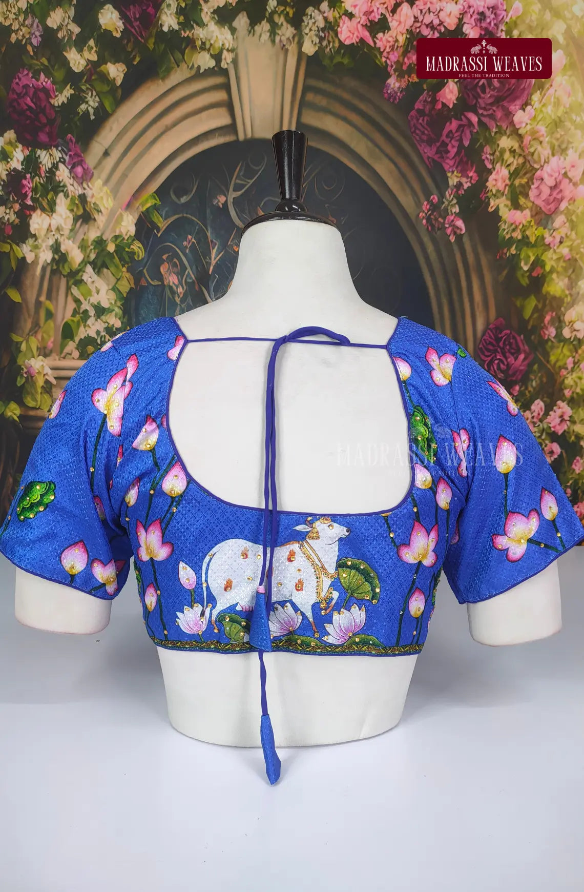 Readymade Adjustable Pichwai Art Blouse - Royal Blue