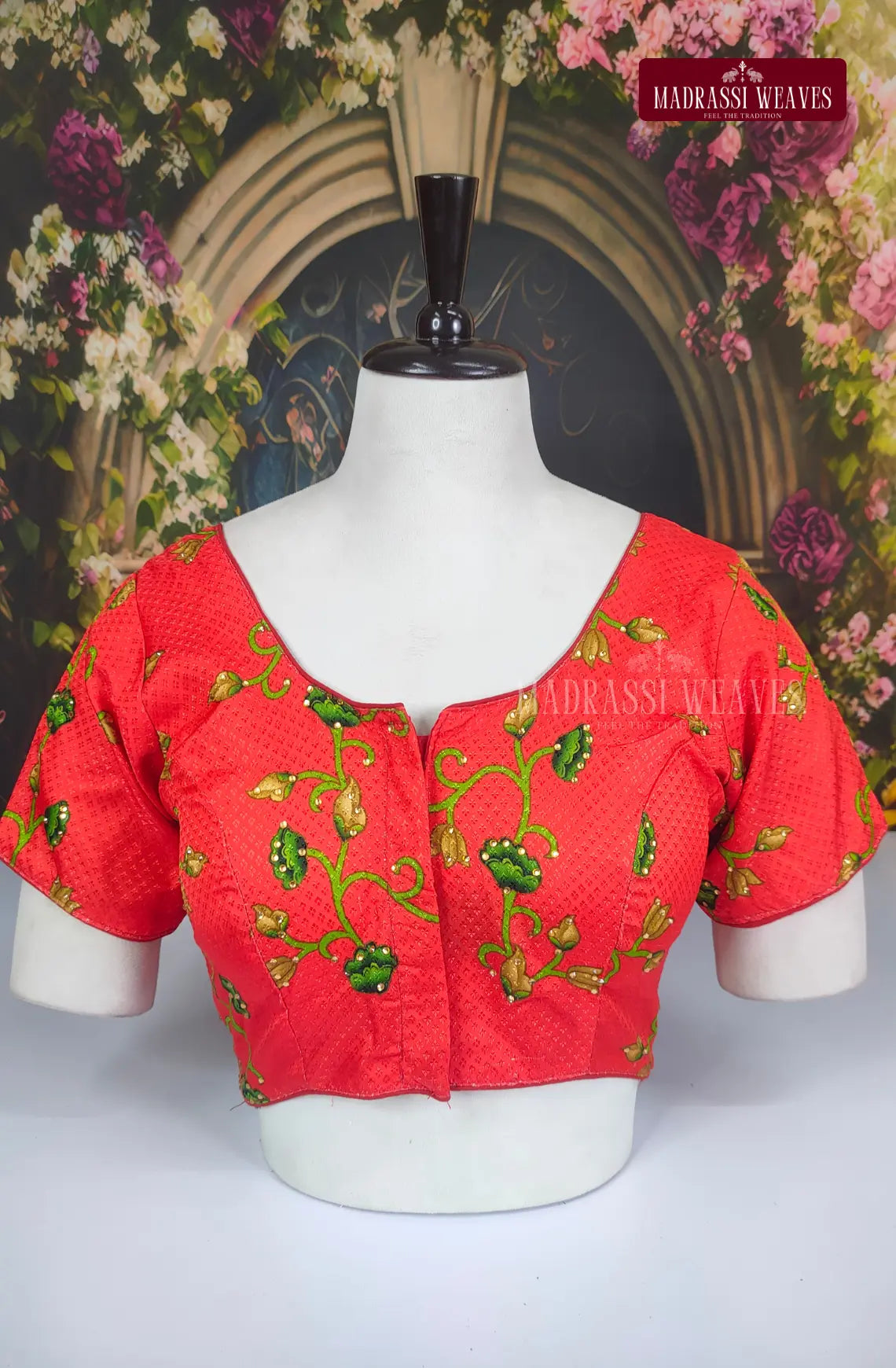 Readymade Adjustable Pichwai Art Blouse - Red