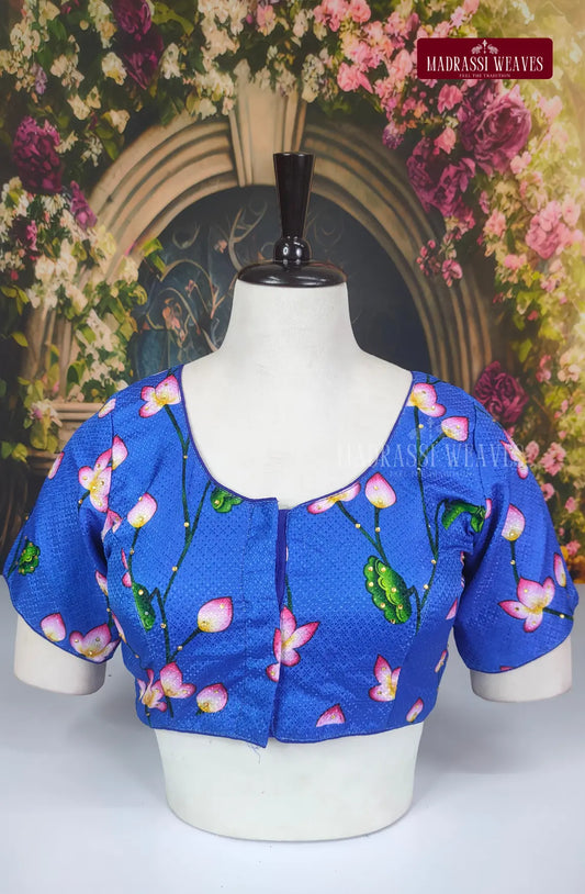Readymade Adjustable Pichwai Art Blouse - Royal Blue