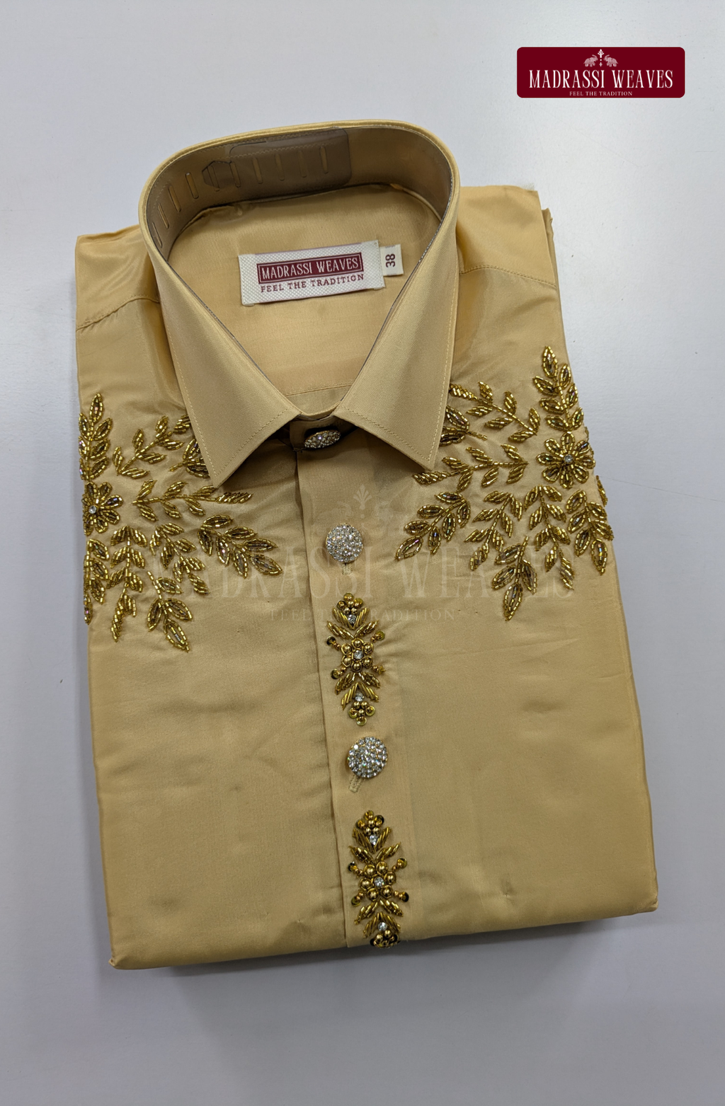 Luxury Aari Work Wedding Silk Dhoti Set (HandCrafted) -(DESPATCH TIME 15 DAYS)- Beige