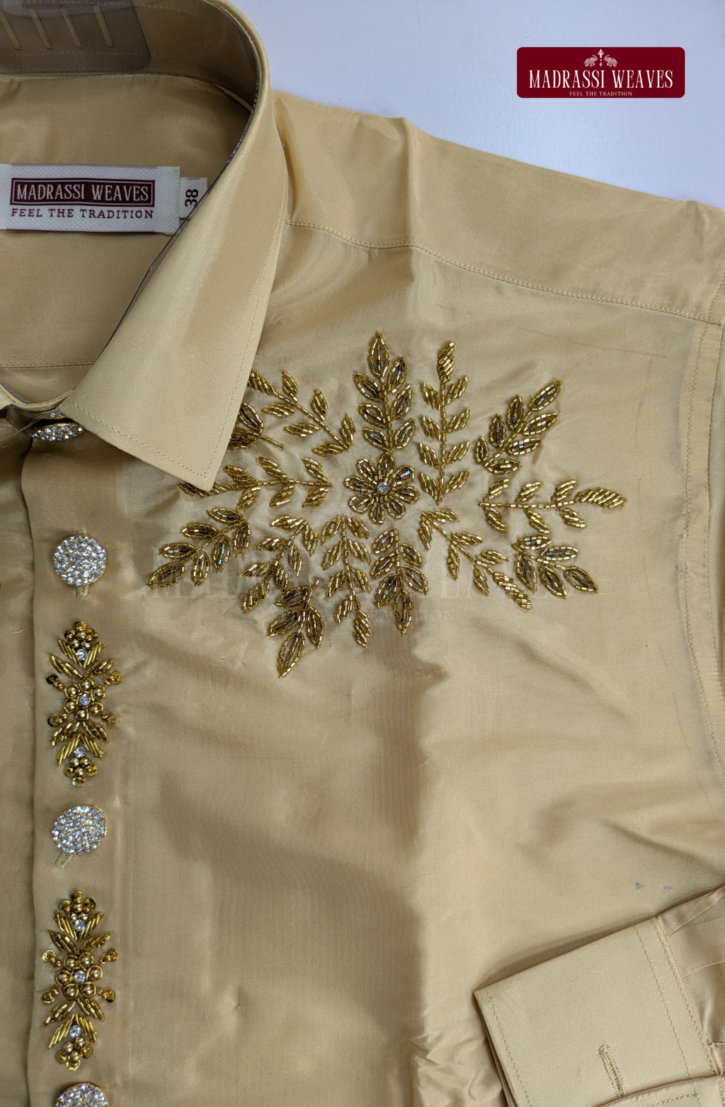 Luxury Aari Work Wedding Silk Dhoti Set (HandCrafted) -(DESPATCH TIME 15 DAYS)- Beige