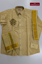 Luxury Aari Work Wedding Silk Dhoti Set (HandCrafted) -(DESPATCH TIME 15 DAYS) - Beige