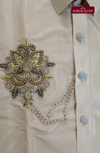 Luxury Aari Work Wedding Silk Dhoti Set (HandCrafted) -(DESPATCH TIME 15 DAYS) - Beige