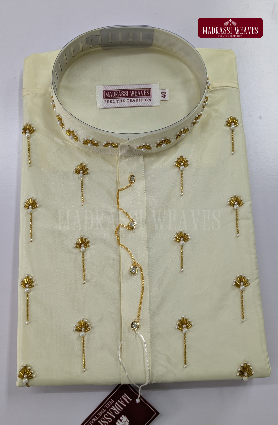 Luxury Aari Work Wedding Silk Kurta Dhoti Set (HandCrafted) -(DESPATCH TIME 15 DAYS) - Off White