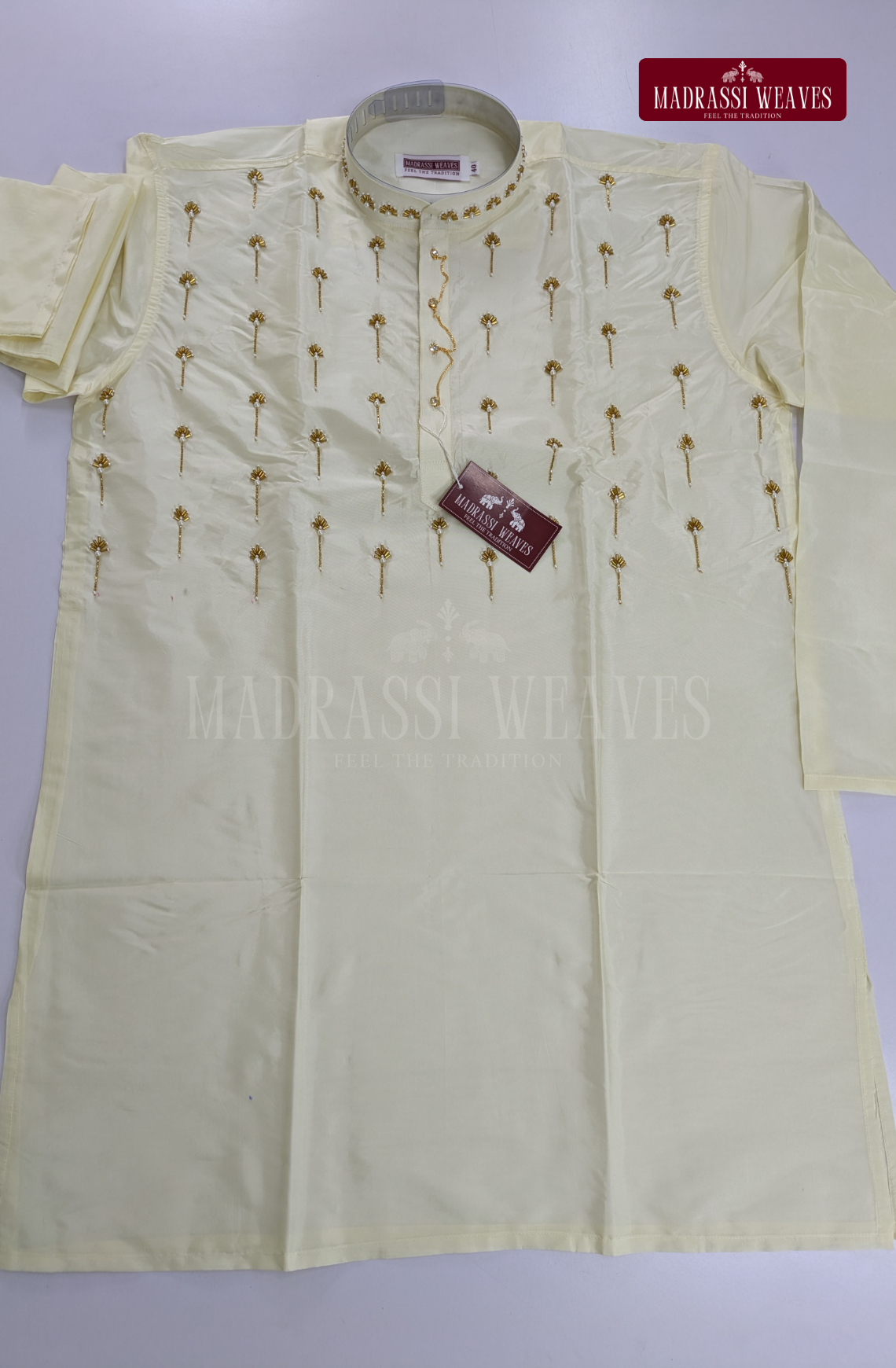 Luxury Aari Work Wedding Silk Kurta Dhoti Set (HandCrafted) -(DESPATCH TIME 15 DAYS) - Off White