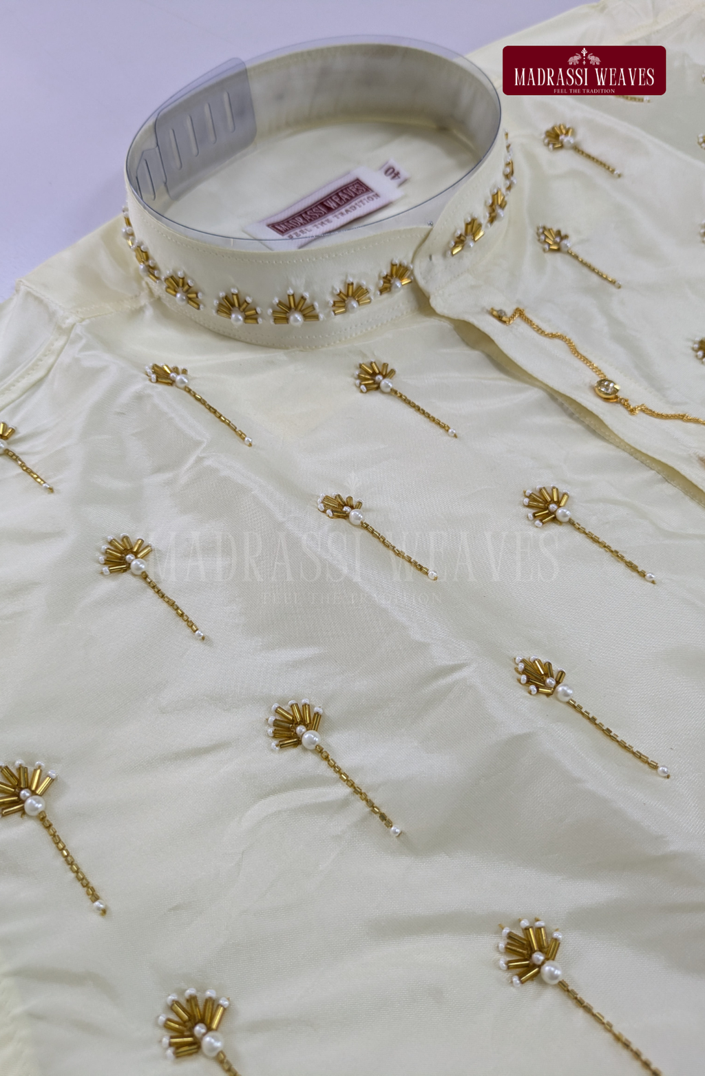 Luxury Aari Work Wedding Silk Kurta Dhoti Set (HandCrafted) -(DESPATCH TIME 15 DAYS) - Off White