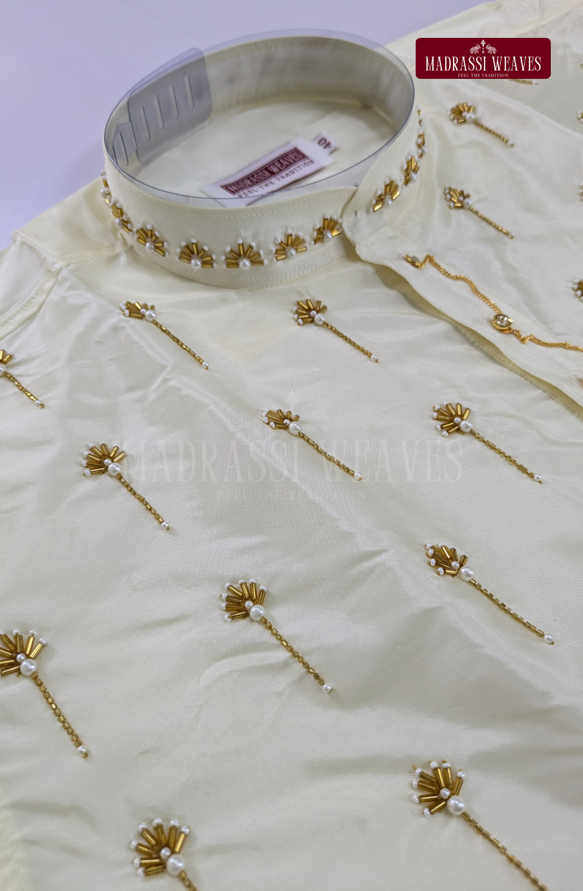 Luxury Aari Work Wedding Silk Kurta Dhoti Set (HandCrafted) -(DESPATCH TIME 15 DAYS) - Off White