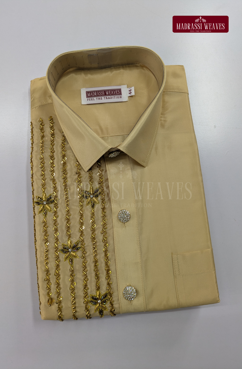 Luxury Aari Work Wedding Silk Dhoti Set (HandCrafted) -(DESPATCH TIME 15 DAYS) - Beige