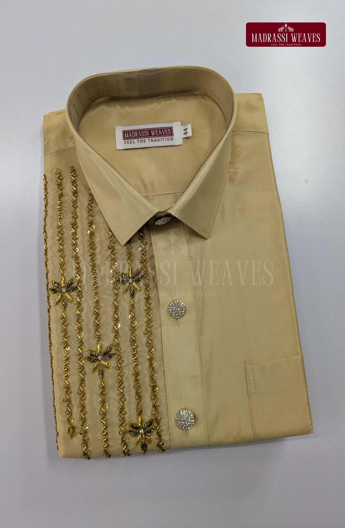 Luxury Aari Work Wedding Silk Dhoti Set (HandCrafted) -(DESPATCH TIME 15 DAYS) - Beige