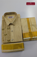 Luxury Aari Work Wedding Silk Dhoti Set (HandCrafted) -(DESPATCH TIME 15 DAYS) - Beige