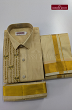Luxury Aari Work Wedding Silk Dhoti Set (HandCrafted) -(DESPATCH TIME 15 DAYS) - Beige