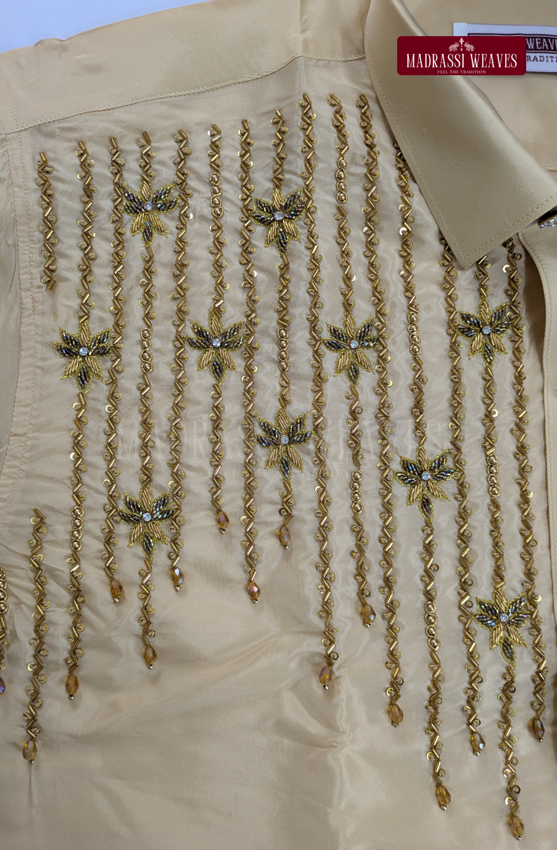 Luxury Aari Work Wedding Silk Dhoti Set (HandCrafted) -(DESPATCH TIME 15 DAYS) - Beige