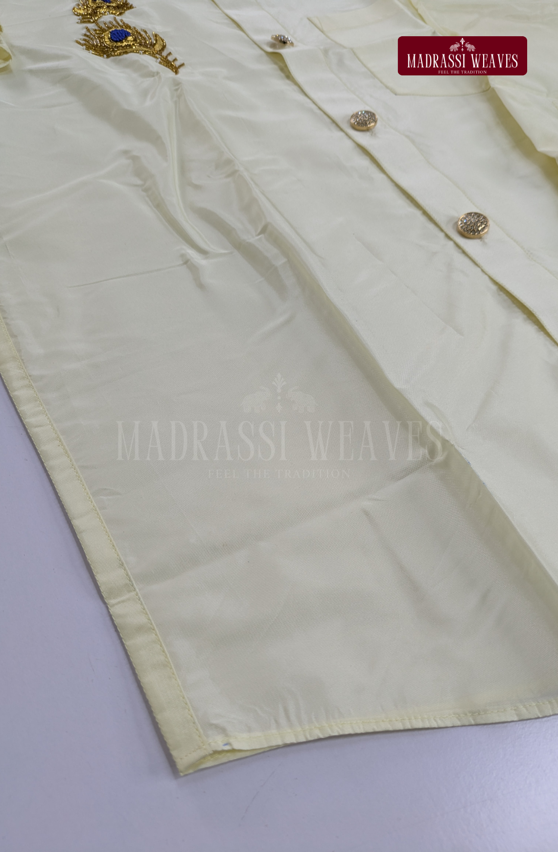 Luxury Aari Work Wedding Silk Dhoti Set (HandCrafted) -(DESPATCH TIME 15 DAYS) - Off White
