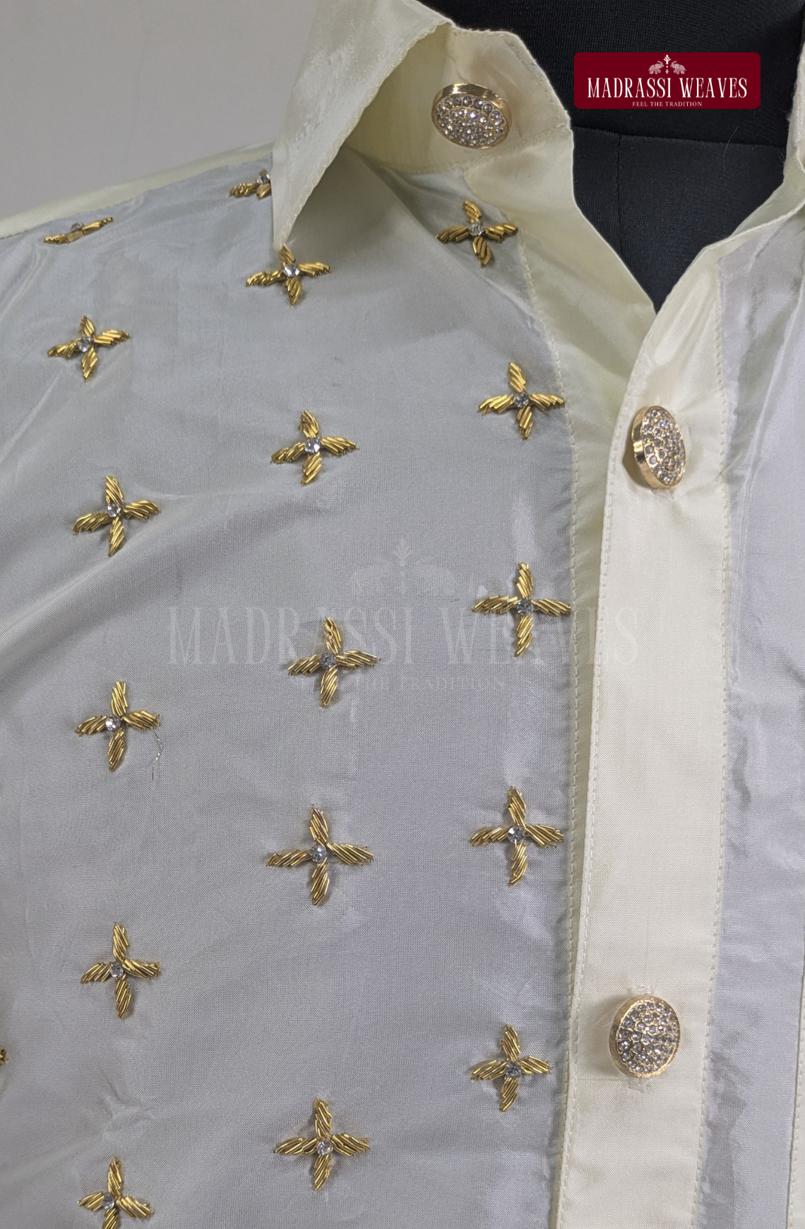 Aari Work Men's Shirt Only (Hand Crafted) - (DESPATCH TIME 15 DAYS) - Off White