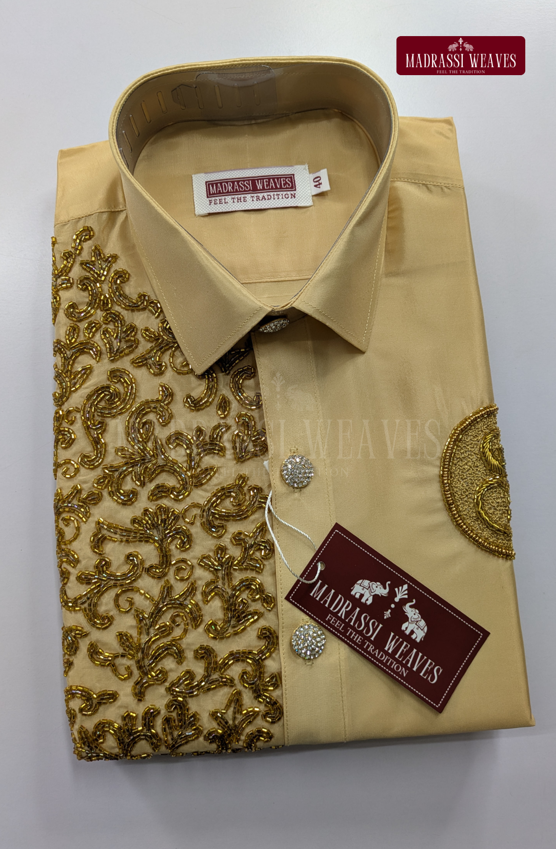 Aari Work Men's Shirt Only (Hand Crafted) - (DESPATCH TIME 15 DAYS)- Beige