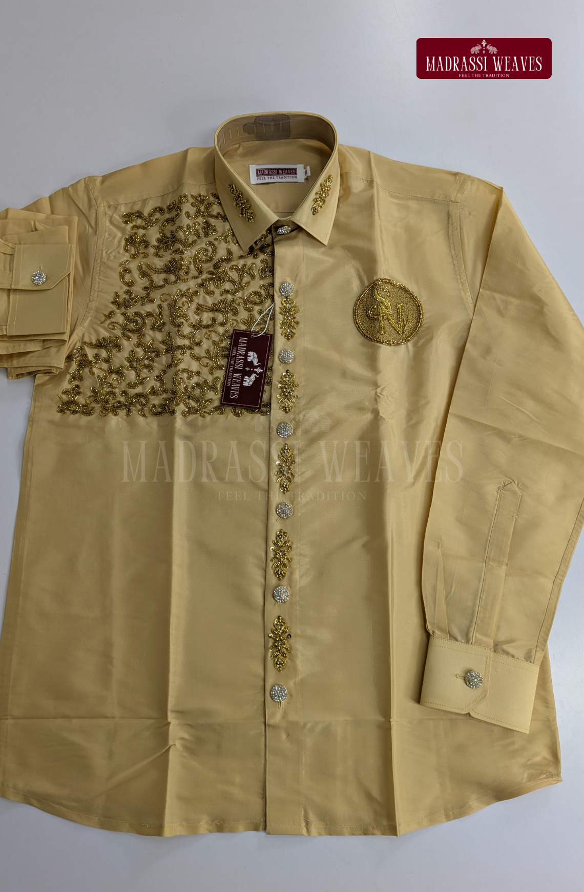 Aari Work Men's Shirt Only (Hand Crafted) - (DESPATCH TIME 15 DAYS)- Beige