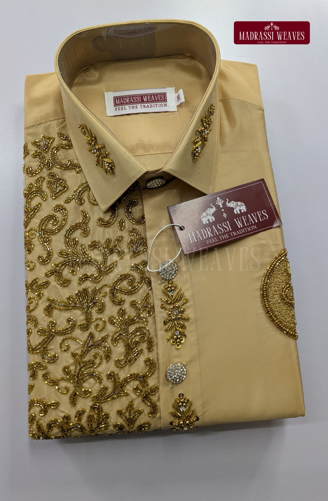Aari Work Men's Shirt Only (Hand Crafted) - (DESPATCH TIME 15 DAYS)- Beige