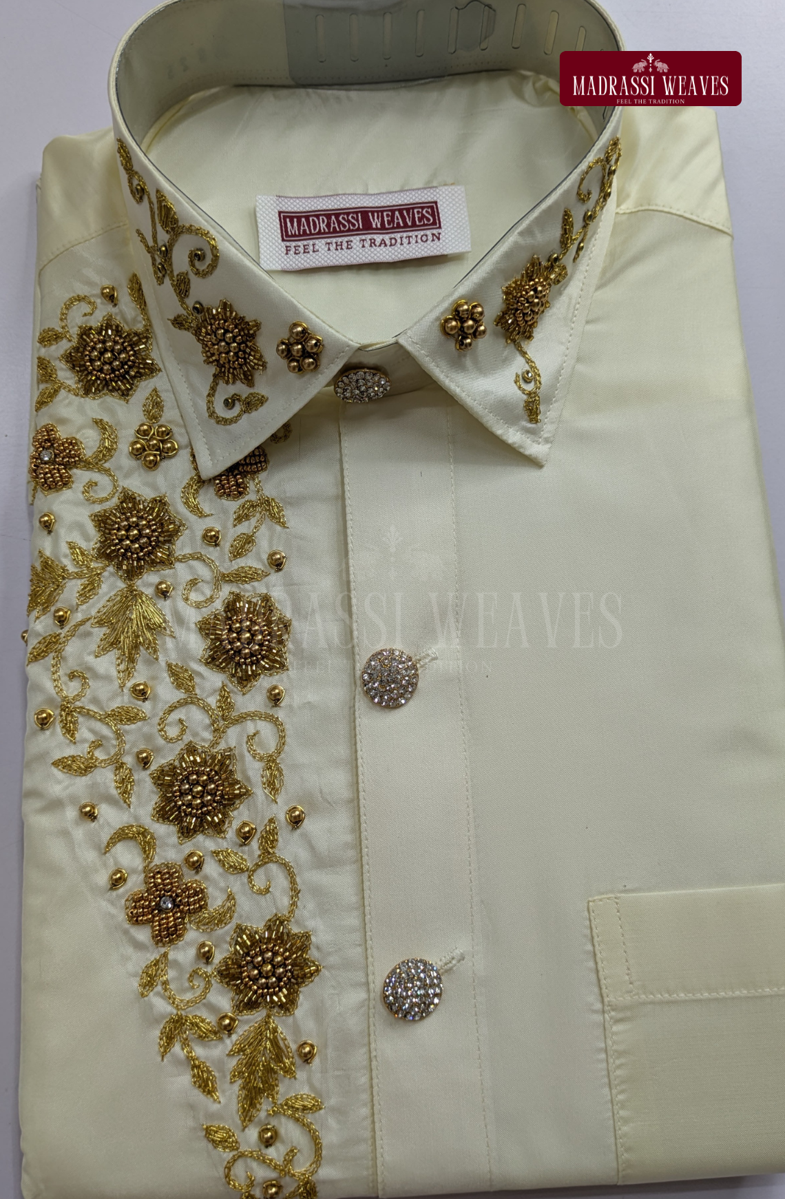 Luxury Aari Work Wedding Silk Dhoti Set (HandCrafted) -(DESPATCH TIME 15 DAYS)